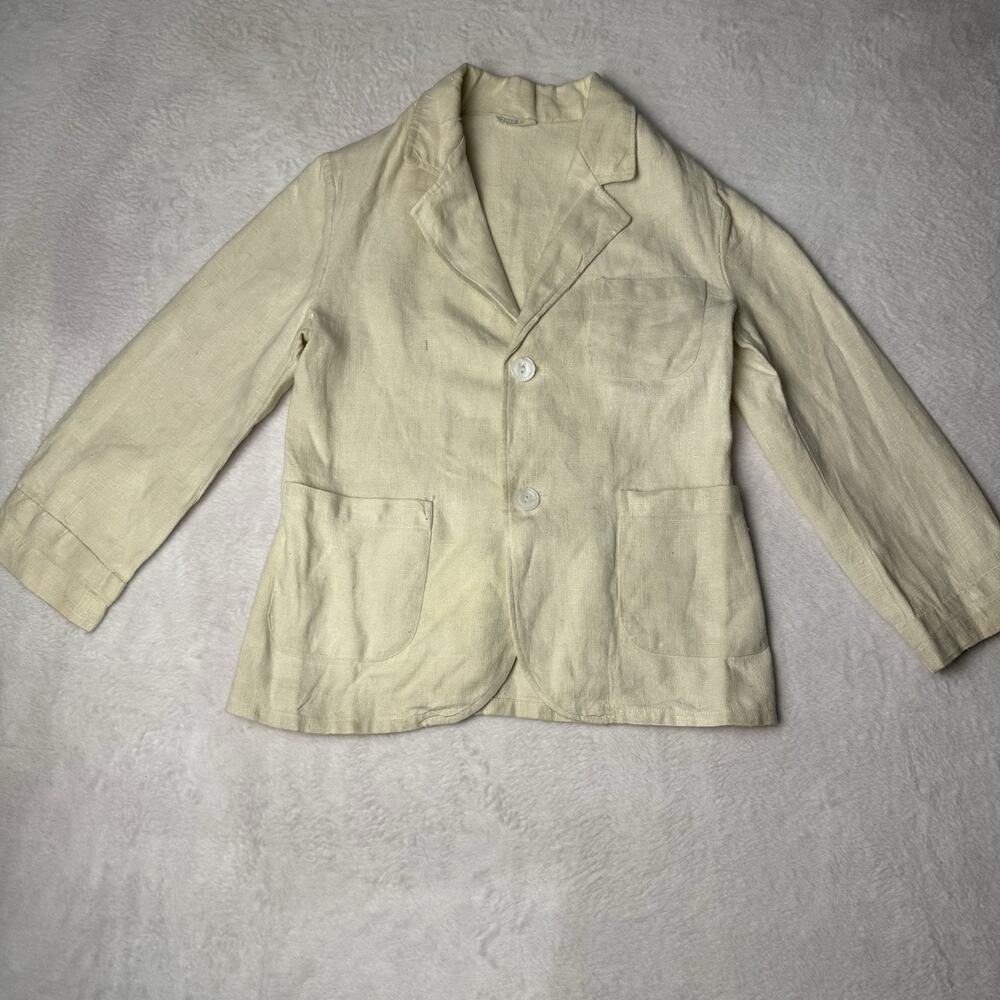 Vtg Peter Pan Kids Blazer Jacket Natural Cream Linen Boy Size 6/7 Button Classic